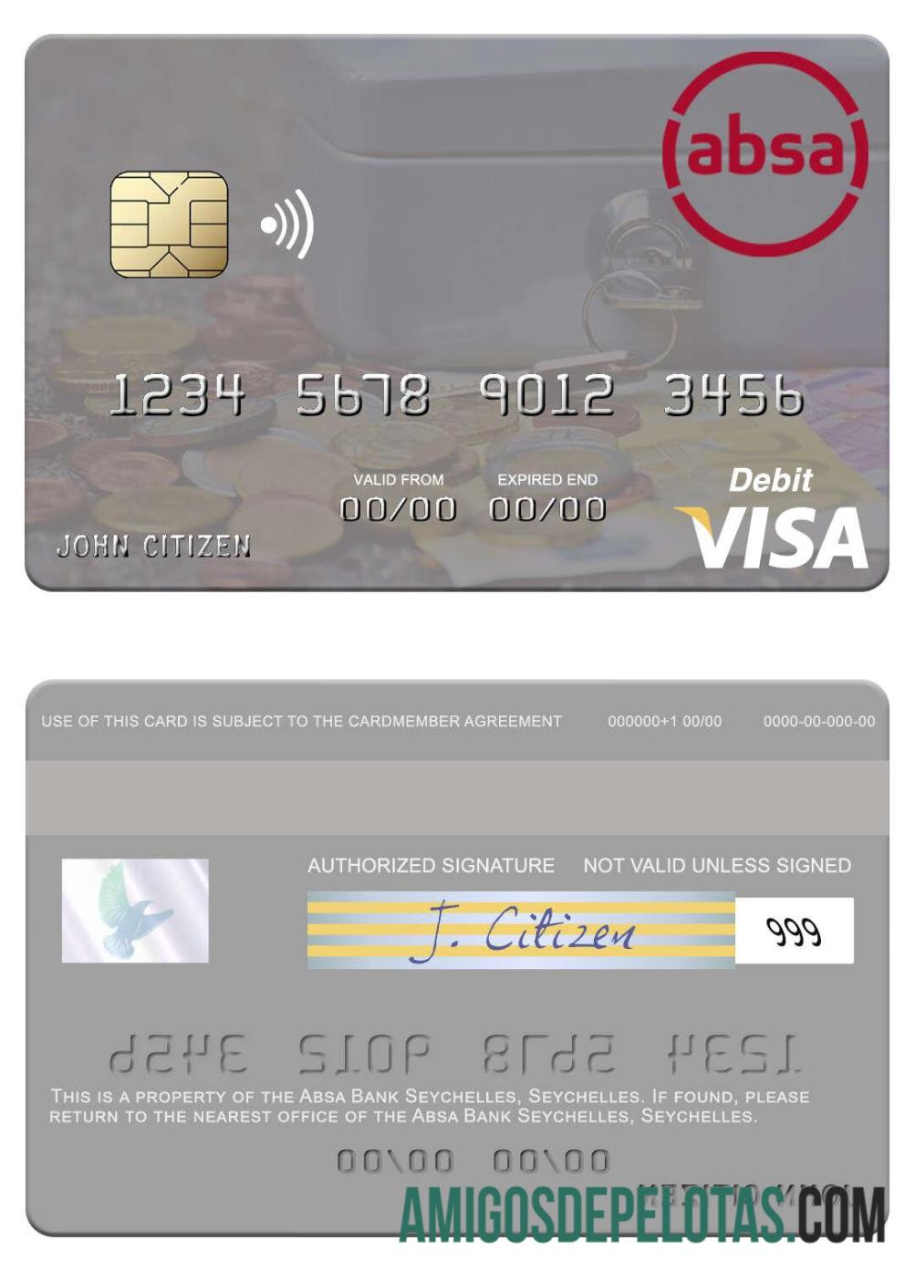 Cartão de débito Seychelles Absa Bank Seychelles Visa exemplo real
